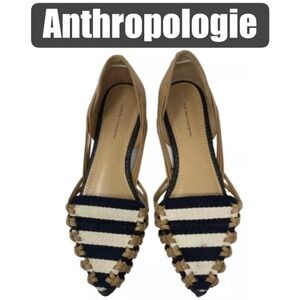 Anthropologie Tan and Black Striped Flats